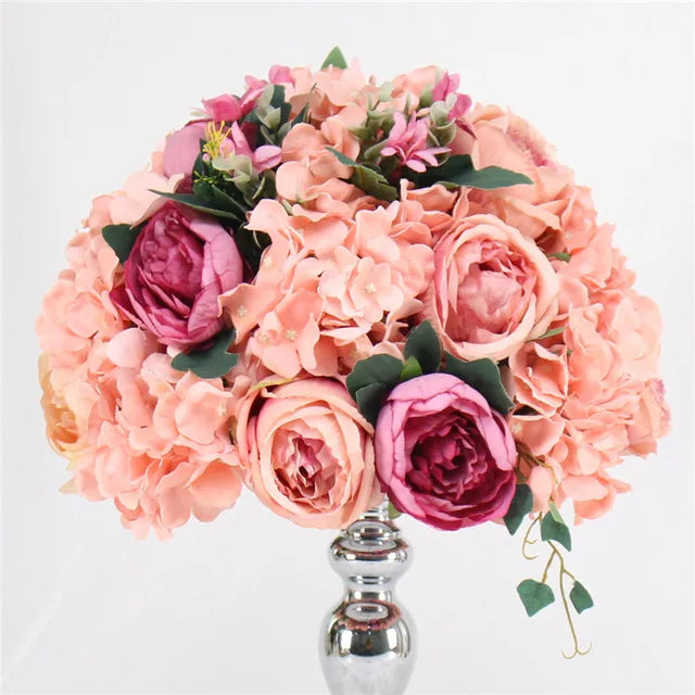 Bola Floral de Rosas, Hortênsias e Peônias – Centro de Mesa para Casamento e Festas