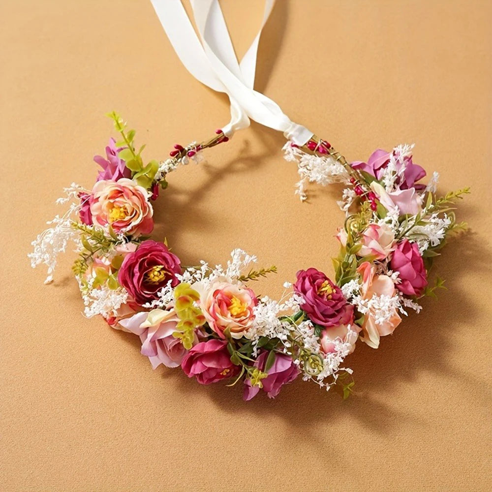 Tiara Floral Boêmia Elegance – Coroa de Flores para Casamento e Festas