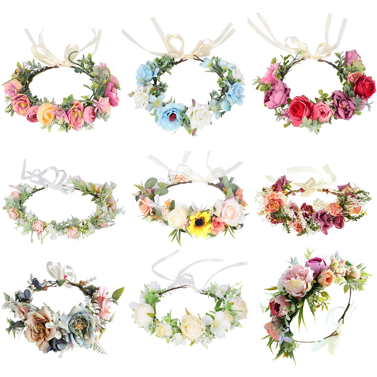 Tiara Floral Boêmia Camélia – Coroa de Flores para Casamento e Festas